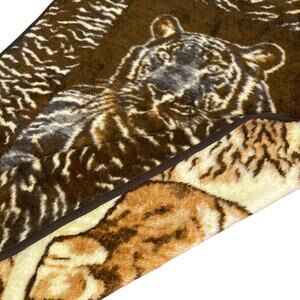 RARE Cannon Ibena Dolan Tiger Reversible Blanket Greece San Marcos Style Vintage